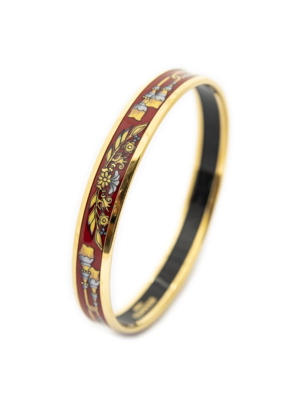 Hermes Enamel Bangle Red Tassel Motif Bracelet
